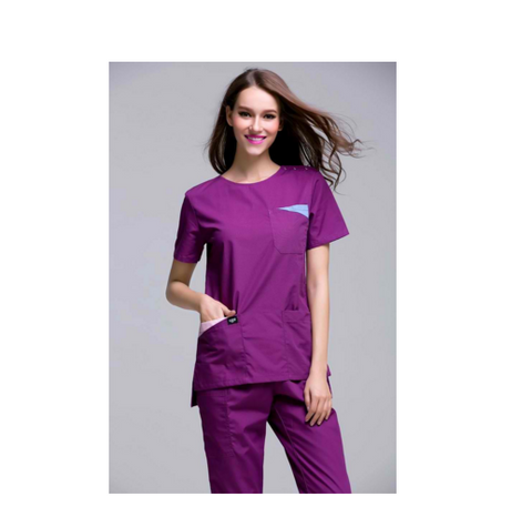 Open Shoulder Round Neck Medical Scrub Sets Uniforms